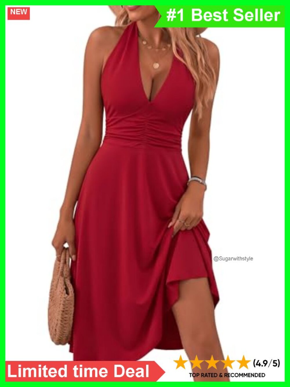 Women's Floral Halter Neck Mini Sundress Sleeveless Ruffle Pocket Casual